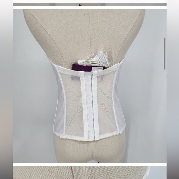 Dominique Satin Corset Bra Top‎ Clasp Up Back White Straps 34C Bridal - Picture 3 of 8